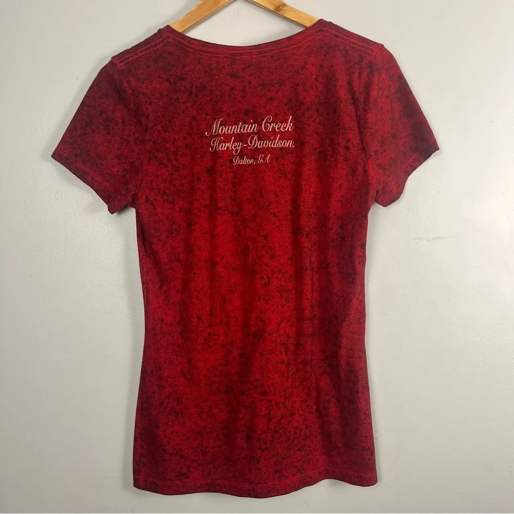 Harley Davidson red speckled skull printed tshirt curve neckline refer to measur Black Size L - Image 3