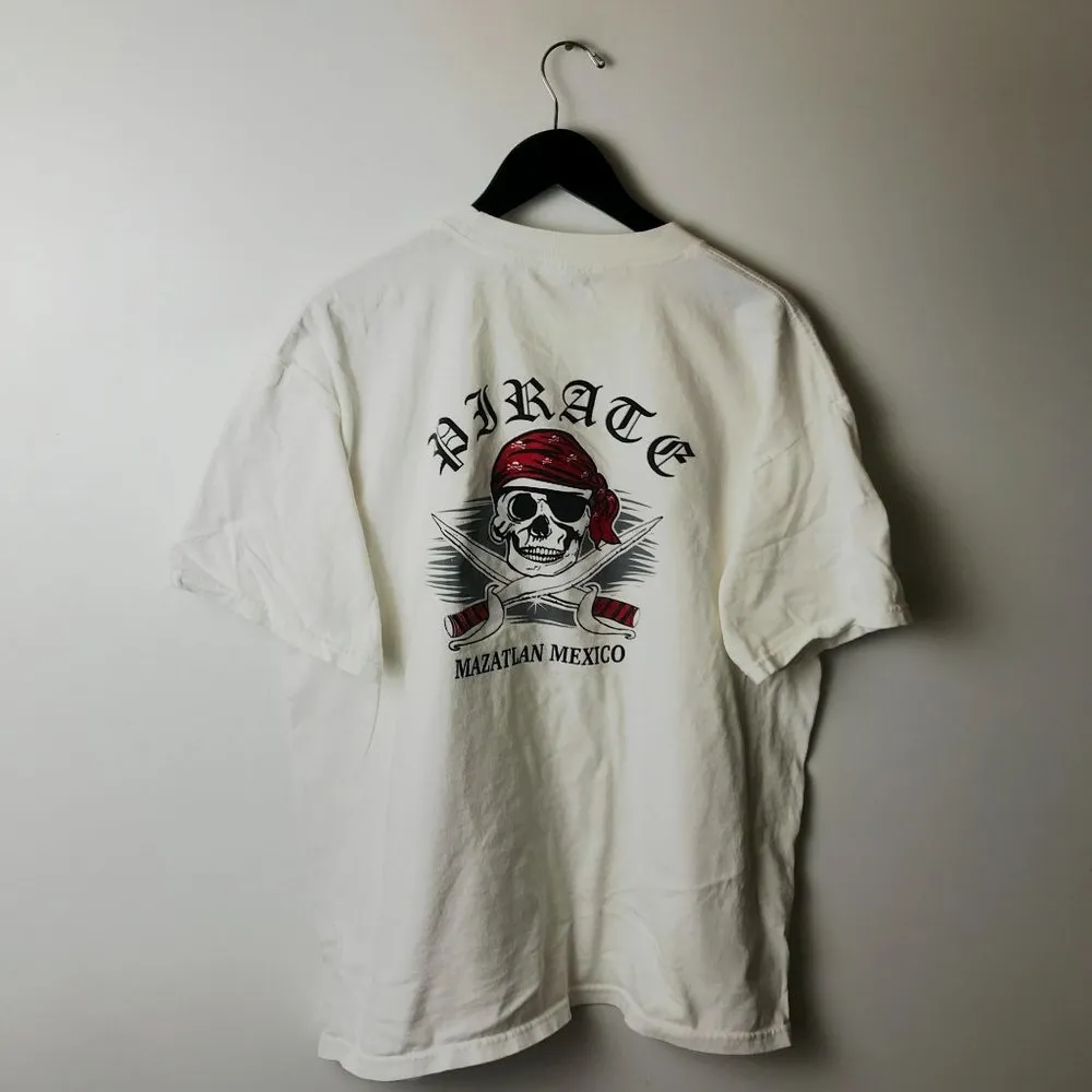 Vintage Y2K Pirate Mazatlan Mexico T Shirt White XL Extra Large Captain Skull - Image 13