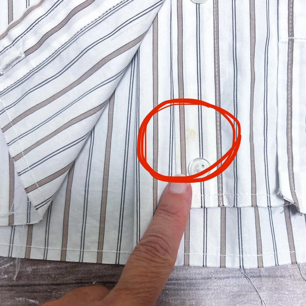 Zara White Taupe Stripe Button Up Distressed Raw Hem Collar Crop Blouse XS - Image 10