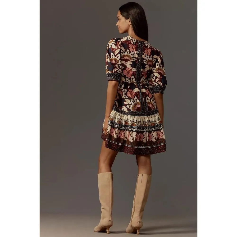 NWOT Farm Rio Ainika Chill Mini Dress Floral Womens Sz XXS Puff sleeves ruffle - Image 2