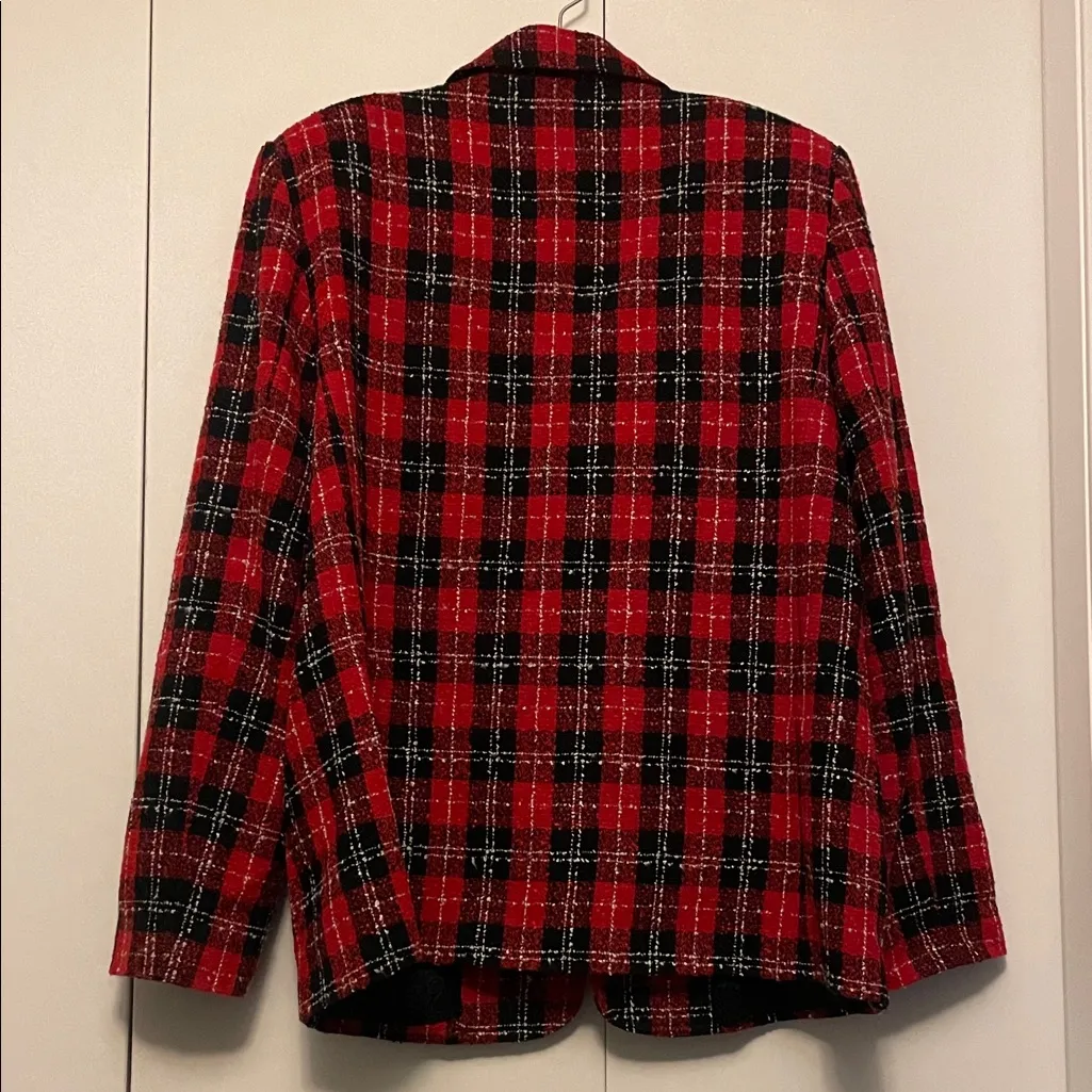 Cusco Red and Black Plaid Women's Blazer Size L - Image 5