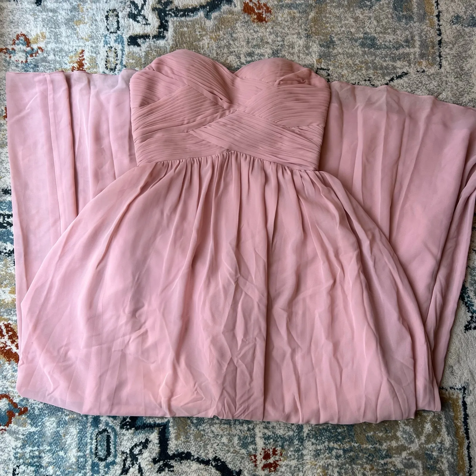 Revelry Strapless Sweetheart Neck Long Dress With Pleated Bodice size 4 pink - Image 4