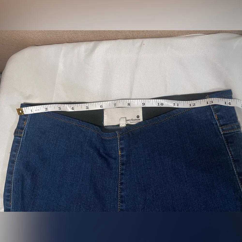 Newbury Kustom Womens Dark Blue Jeans M Mid Rise Flare Stretch Wash Pull On - Image 11