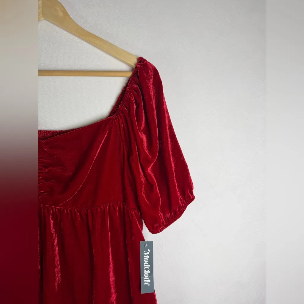 Modcloth Rich Red Velvet Mini Dress - Image 3
