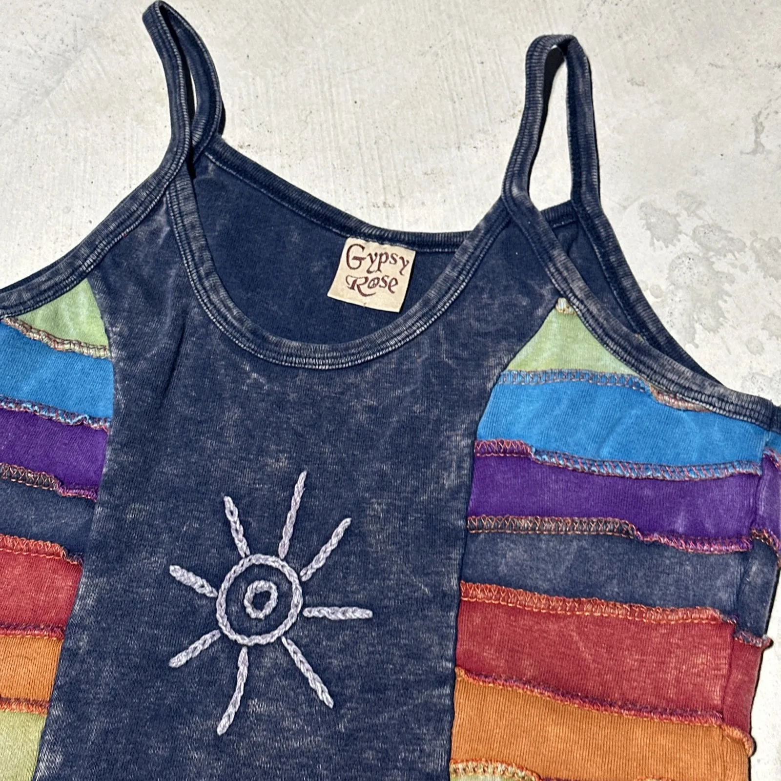 Gypsy Rose Boho Style Tank Shirt Peace Sign Women's SZ S/M Rainbow Earth Hippie - Image 2