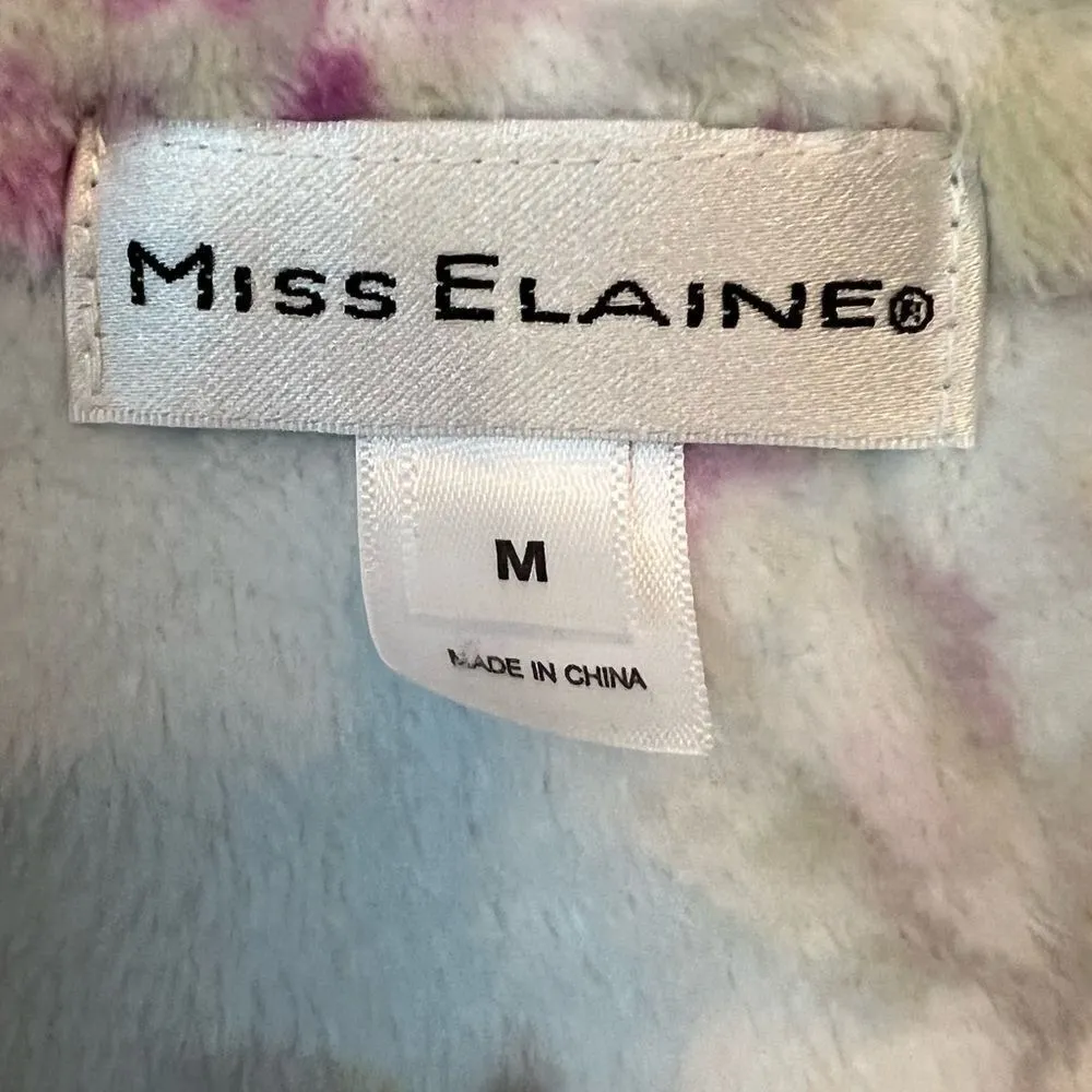 Miss Elaine Plush Floral Printed Brushed Fleece Zip Robe Blue Size M - Image 6