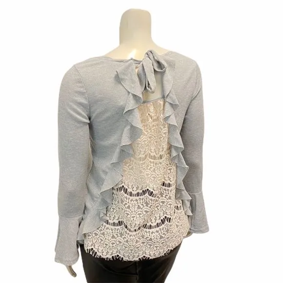 UMGEE Small Long Sleeve Peplum Lace Ruffle  Back Blouse Bell Sleeve Top Blouse - Image 2
