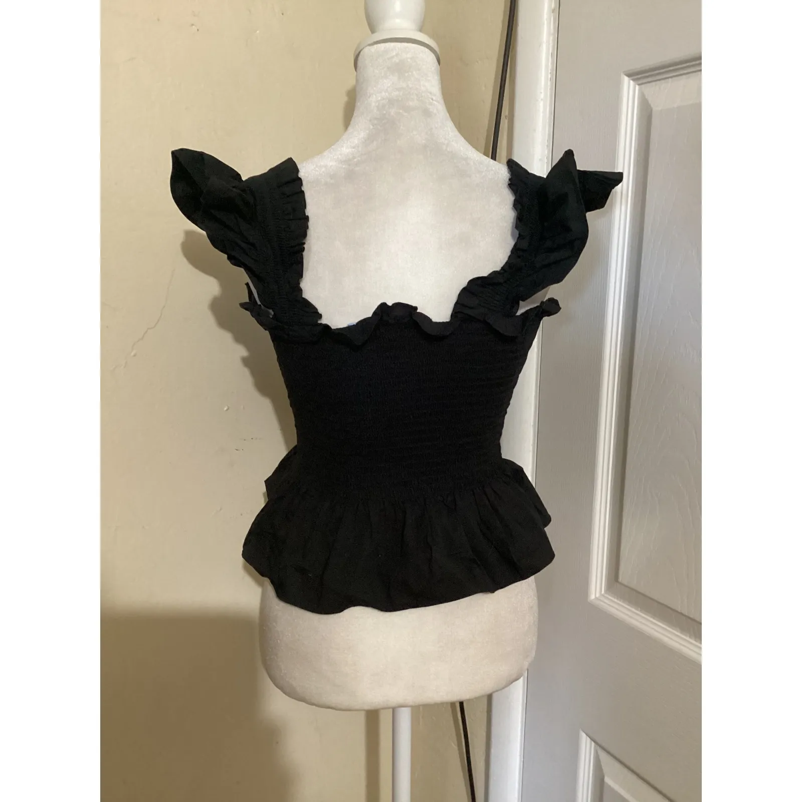 Hill House Nap Dress Black Smocked Peplum Top Ruffle Sleeve XS - Image 4