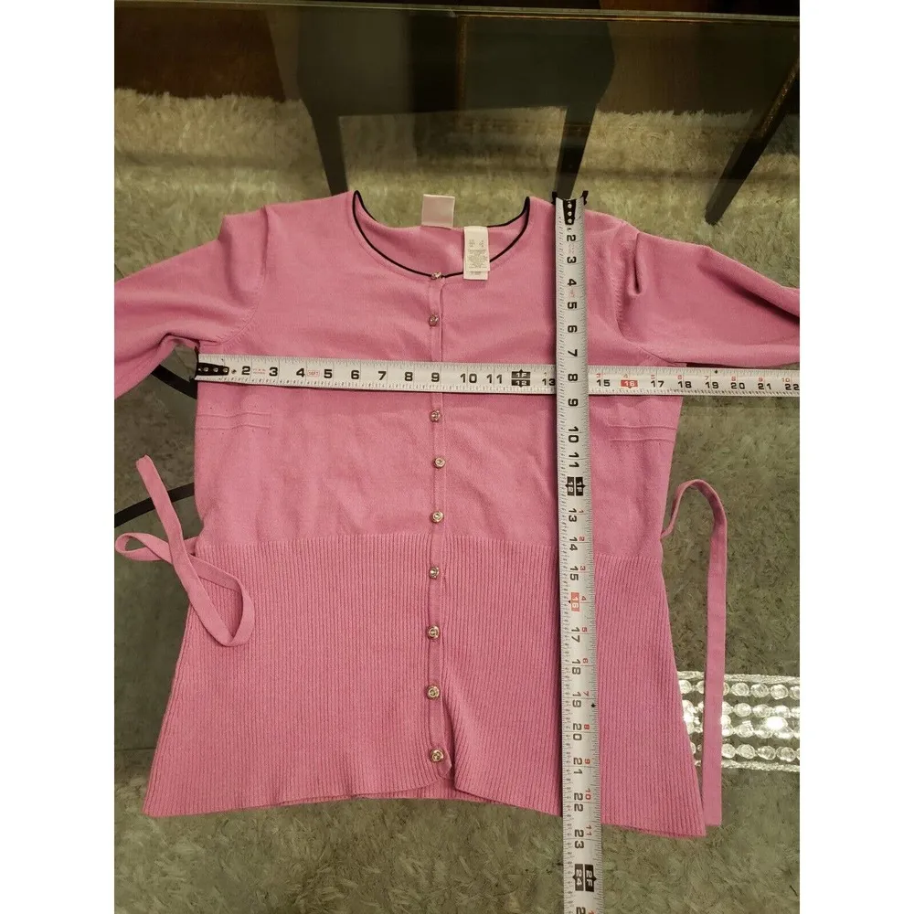 Emma James Women Pink Solid Rayon Round Neck Long Sleeve Cardigan Sweater Size S - Image 8