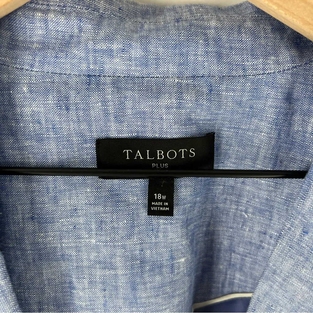 Talbots Plus Size 20W Blue Linen 1 Button Blazer Lightweight Breathable Preppy‎ - Image 3
