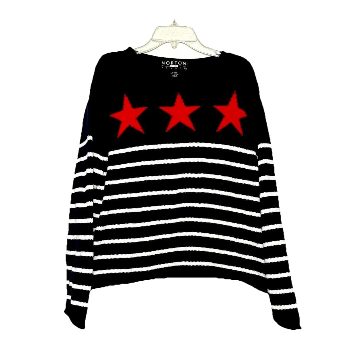 Norton Studio Sweater Women PXL Patriotic Blue Red White Stars Stripe Knit USA Size undefined - Image 2