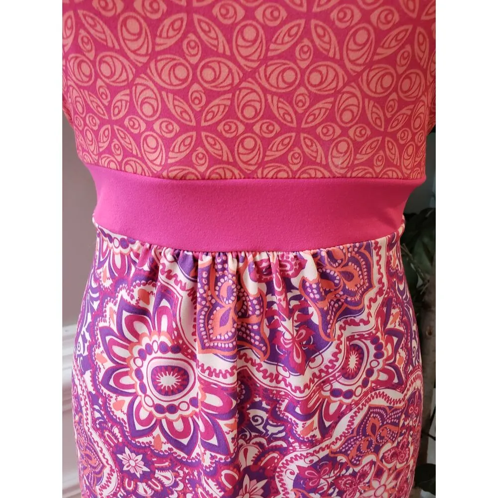 Tehama Tank Dress Women Medium Pink Purple Floral Cross Back Strap Empire Waist - Image 9