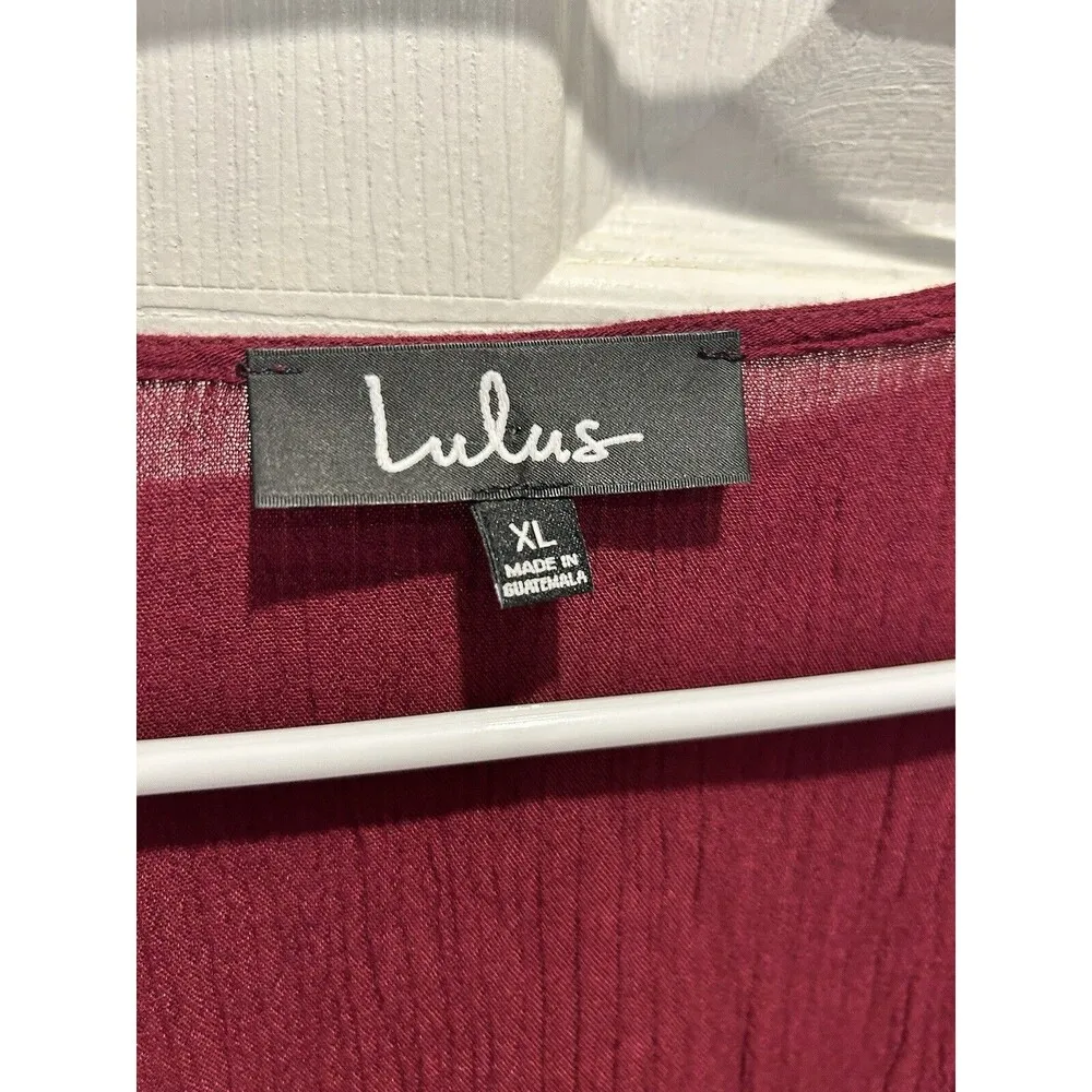 LULUS Heart Of Marigold Burgundy Wrap Maxi Dress Short‎ Sleeve Size XL Maroon Red - Image 9