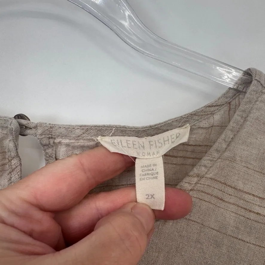 Eileen Fisher Minimalist Tunic Womens 2X Tan Organic Linen Nautical Grannycore - Image 4