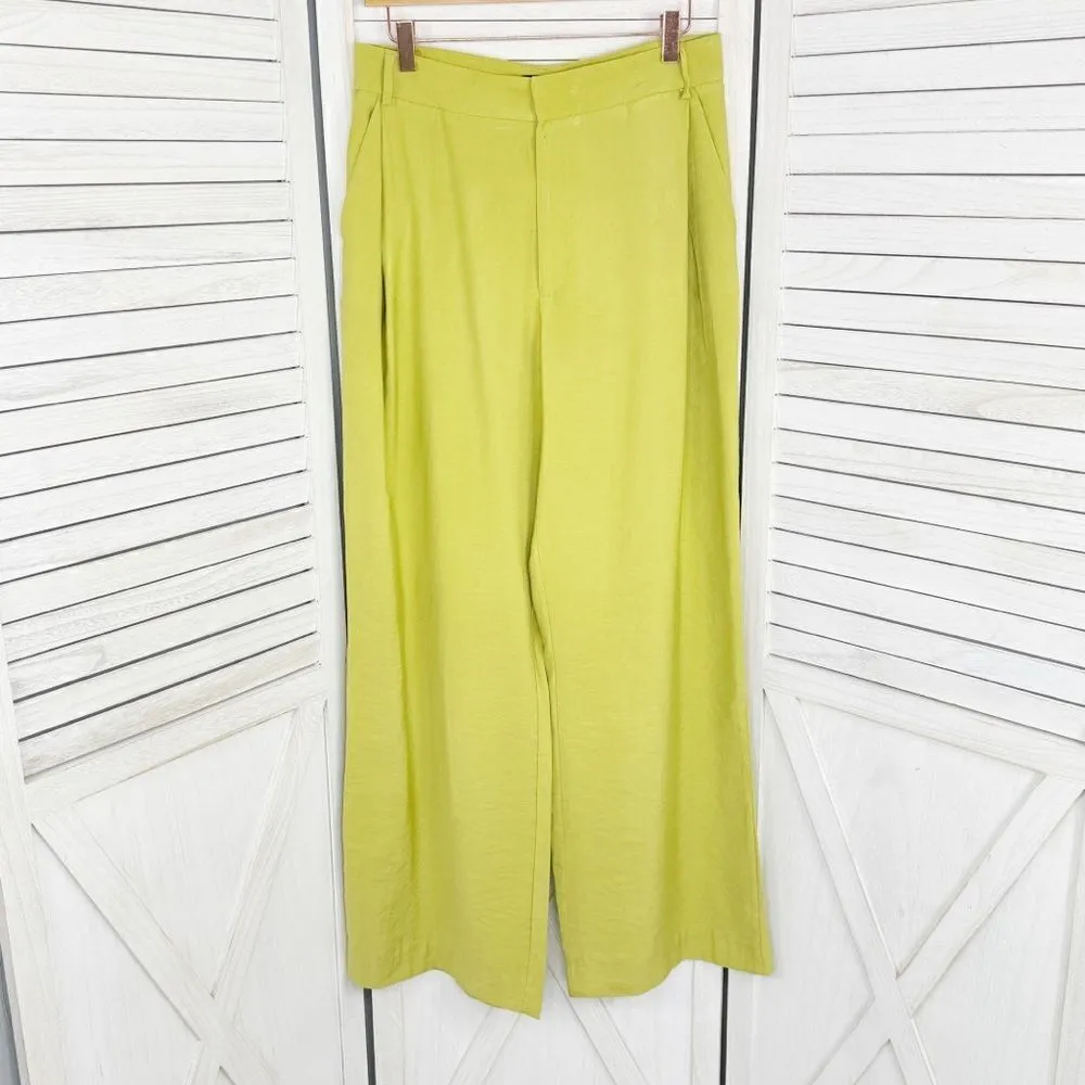 Zara Wide Leg High Rise Trouser Pants Lime Green Yellow Size Small - Image 6