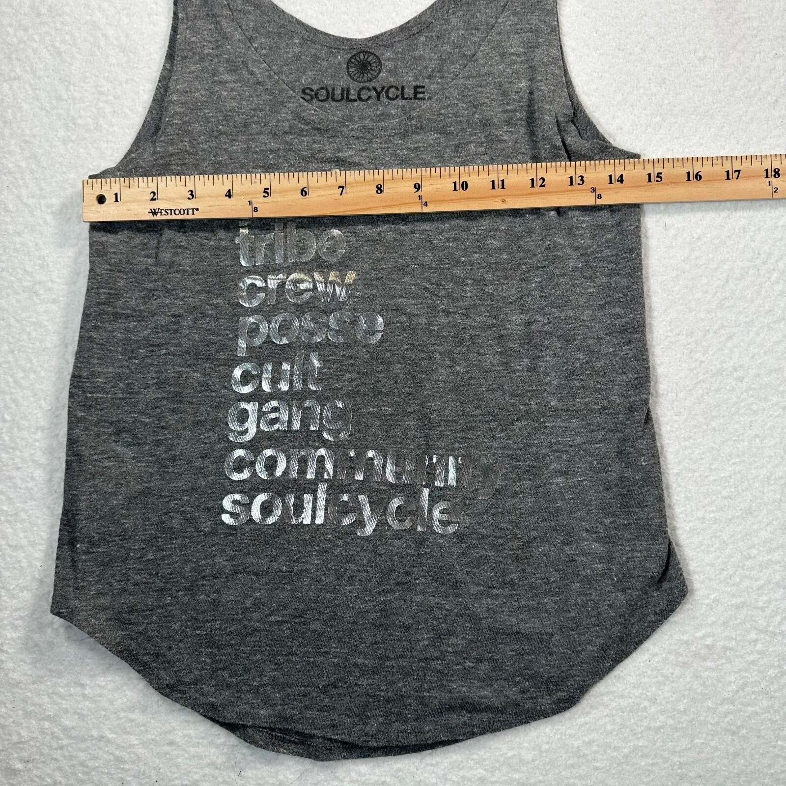 SoulCycle Tank Top Women's Small Heathered Gray Graphic Silver Print Jersey - Image 4