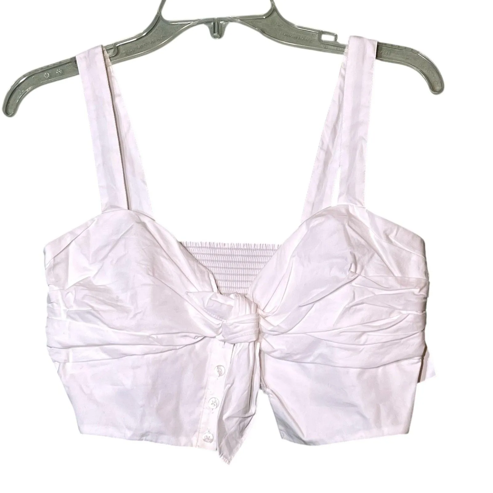 A.L.C. Tank Top Womens 2 White Cropped Sweetheart Tie Front Bow Button Strappy - Image 2