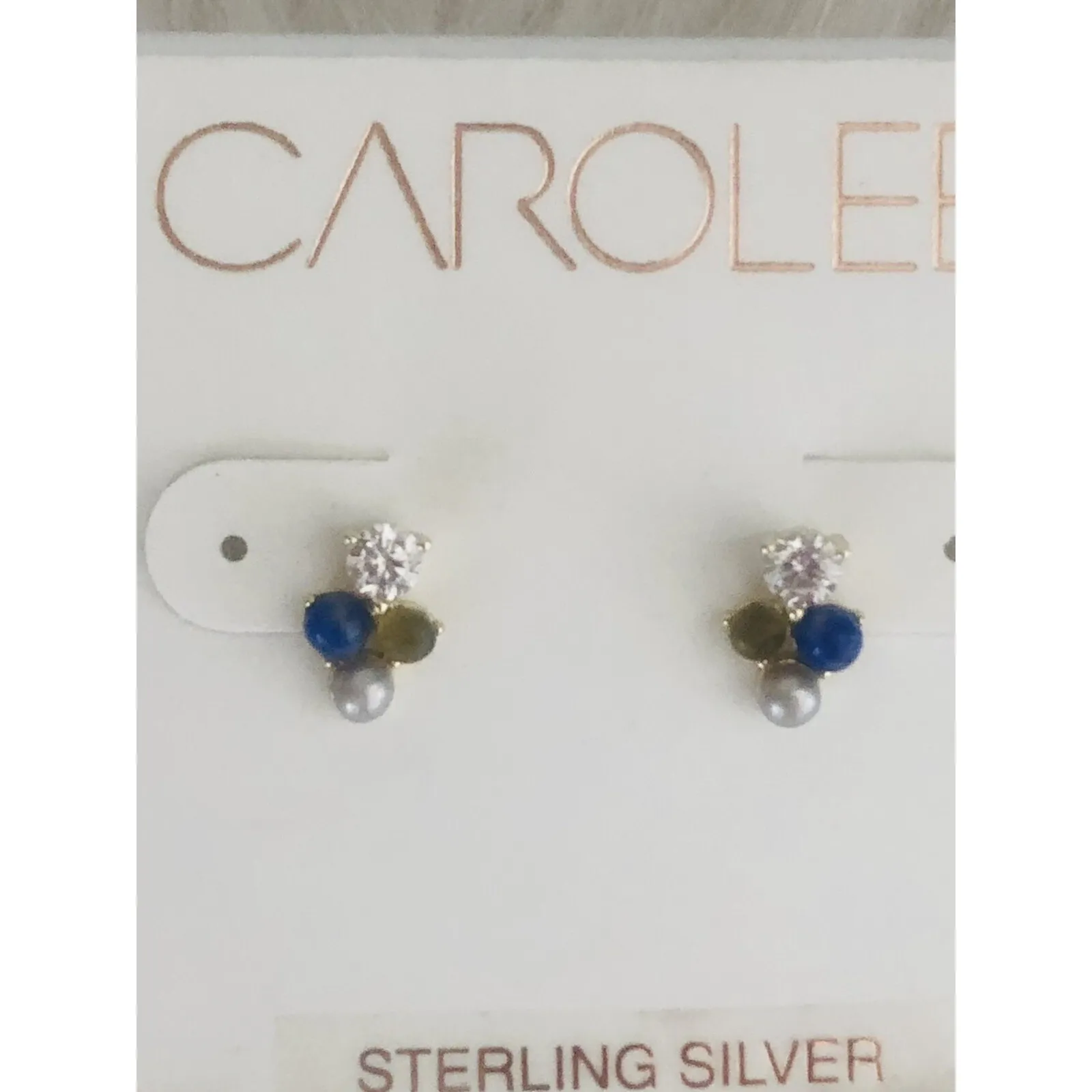 CAROLEE Stone & Freshwater Pearl Stud Earrings,‎ Blue/Yellow/Gold, Pearl, NWT Blue - Image 2