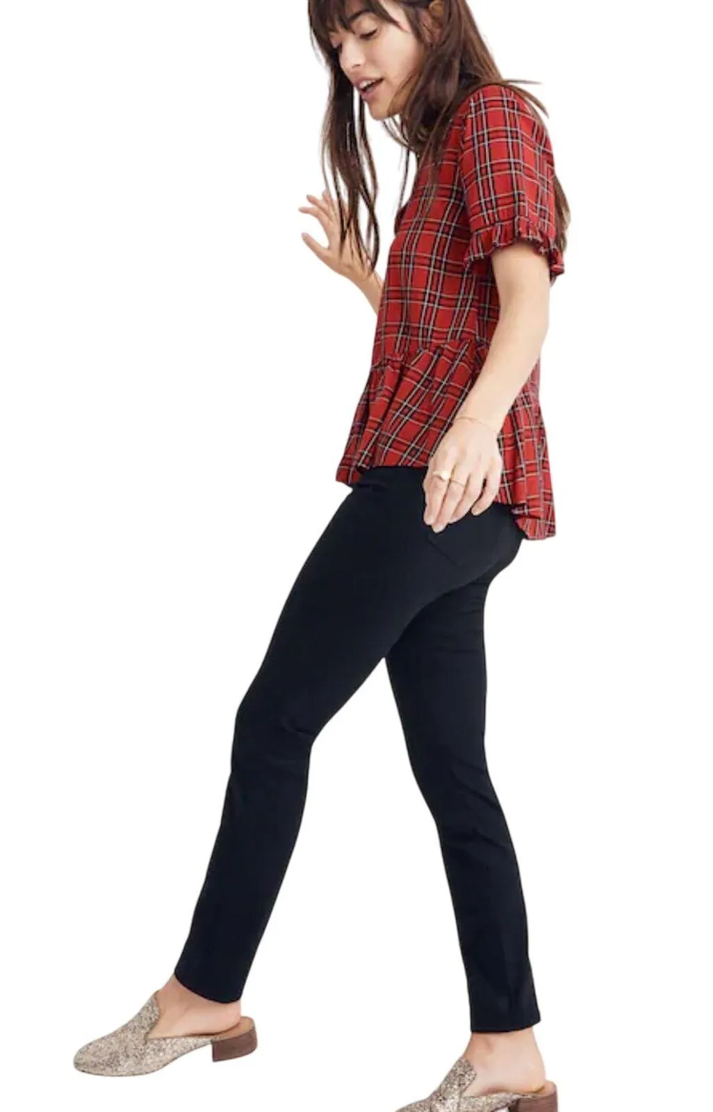 NWT MADEWELL Women’s Studio Ruffle-Hem top Red Clanton Plaid medium - Image 2