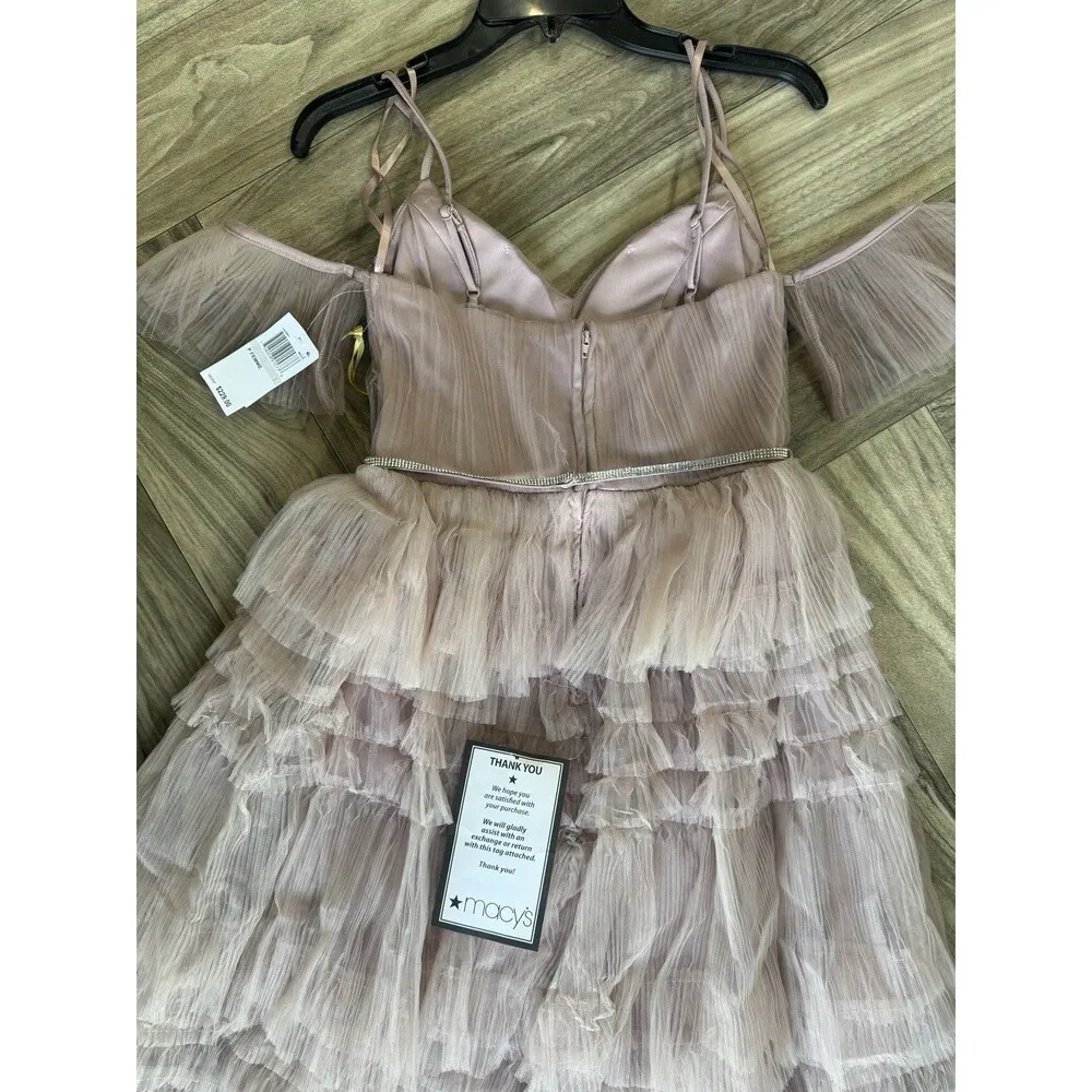 Say Yes to the Prom Juniors' Pleated Mesh Tiered Gown Dress Size 1 French Mauve - Image 9