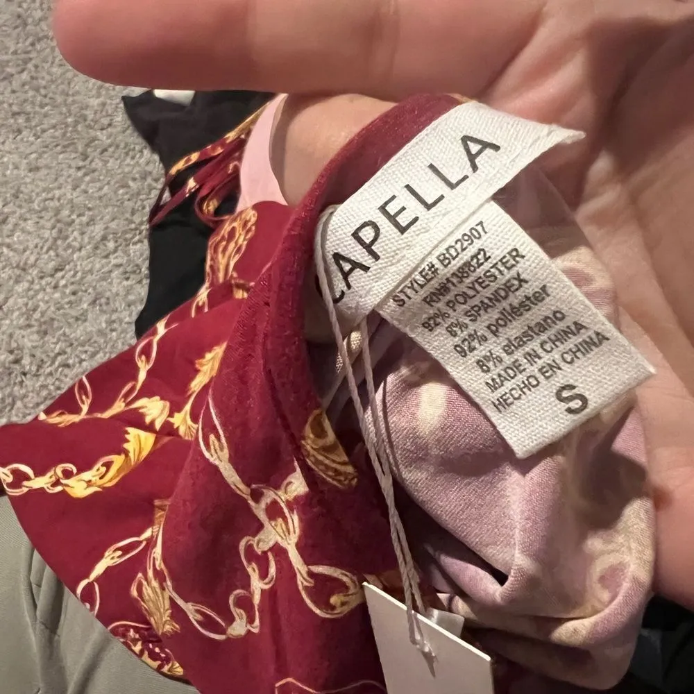 NWT capella New Burgundy Chain Print Criss Cross Back Dress small Red - Image 13