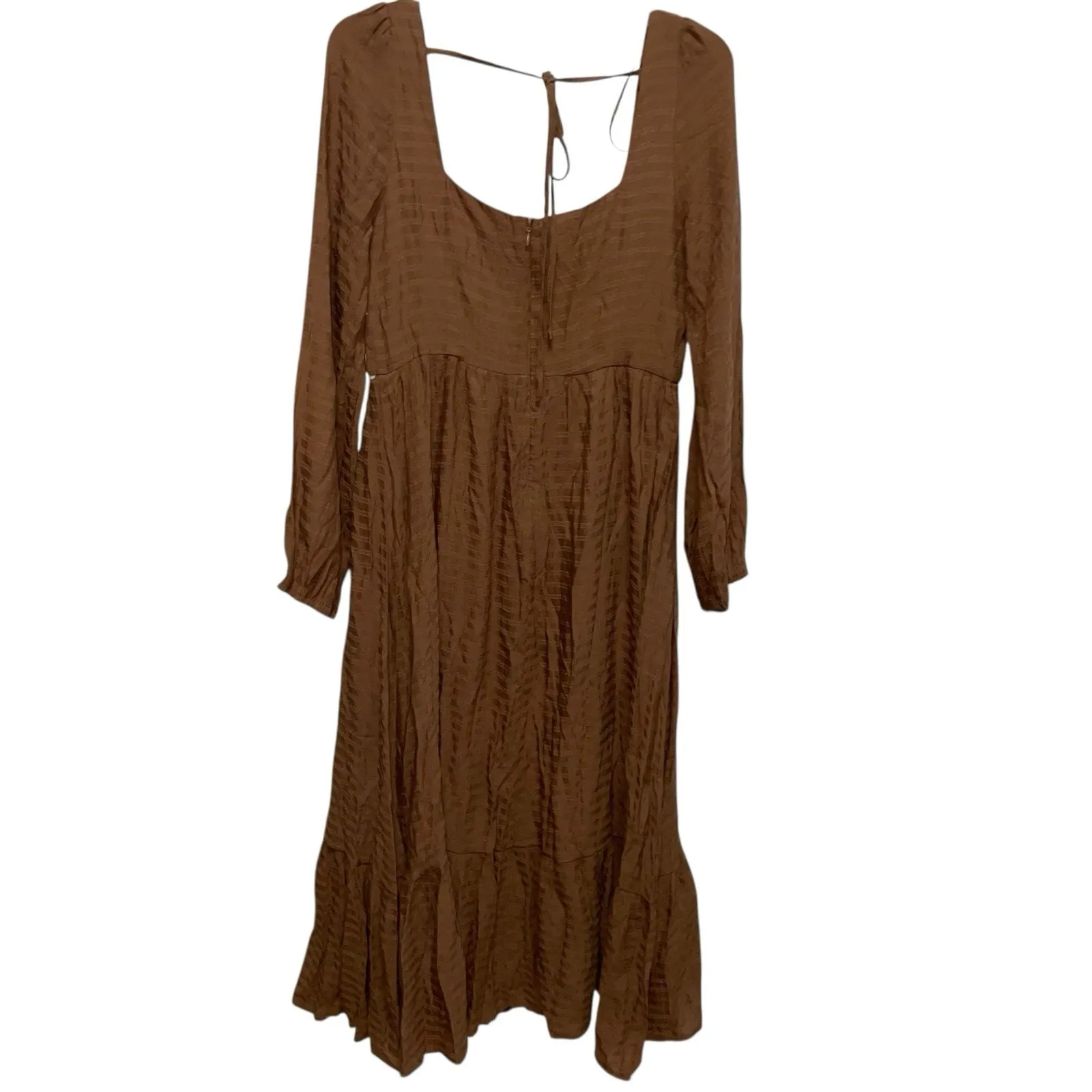 Lalavon Brown Long Sleeve Maxi Dress L Boho Peasant Cottagecore Rickrack Trim Size L - Image 5