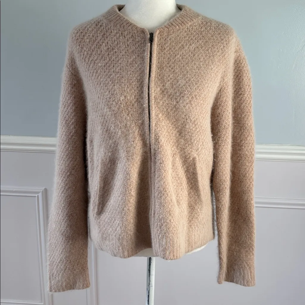 360 Cashmere Sweater Wool Zipper Cardigan Beige Sz Small Grandpacore Neutral - Image 3
