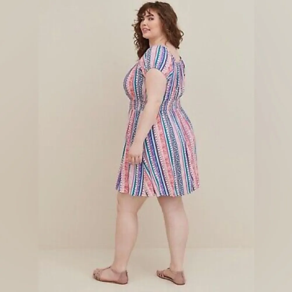 Torrid Lenny Smocked Off Shoulder Mini Dress Plus Size 3 3X 22-24 Floral Stripe - Image 2