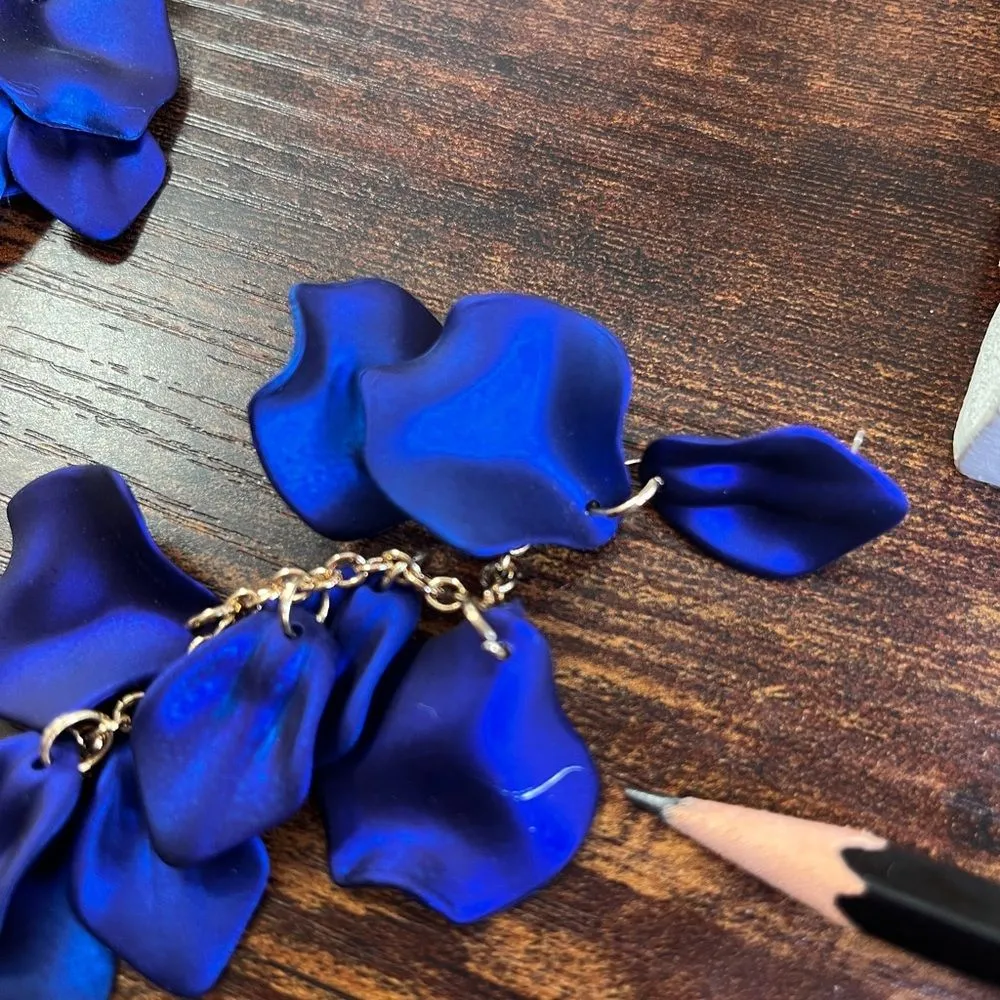 Satin Blue Petals Dangle Earrings NWT 4.5" - Image 5