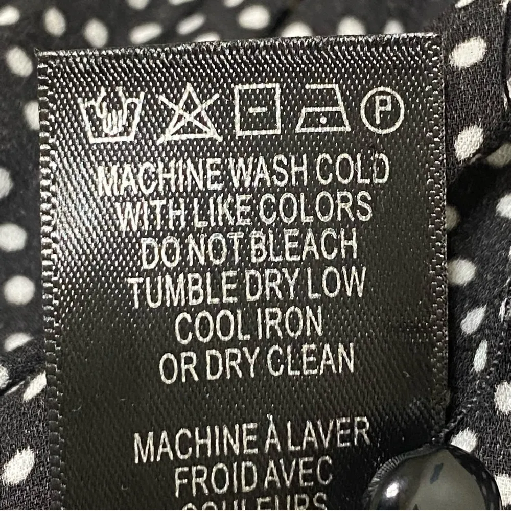 Adrianna Papell Black Polka Dot Tie Neck Pleated Blouse Retro Style Large - Image 5