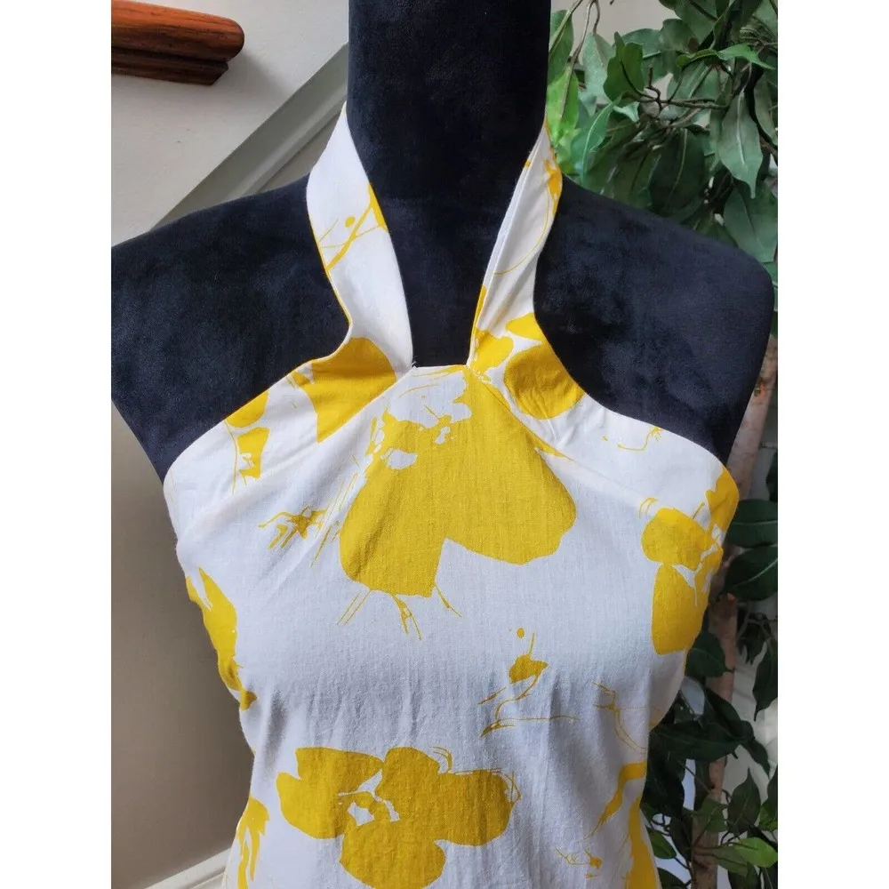 Koandaily Yellow White Floral Cotton Halter Neck Sleeveless Knee Length Dress L Size L - Image 5