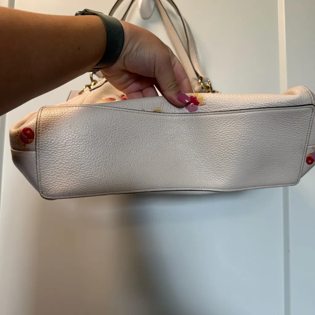 Coach Hallie Shoulder Bag Pop Floral‎ Print White Flowers Gold Pebble Leather - Image 7