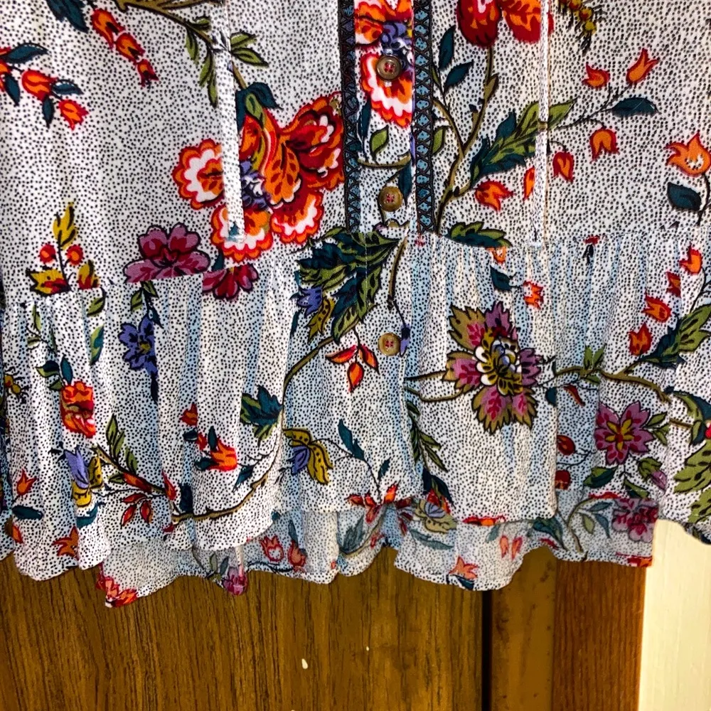 Maeve Anthropologie Bohemian Multicolor Floral Button Down Blouse Size 2 (XS) - Image 4