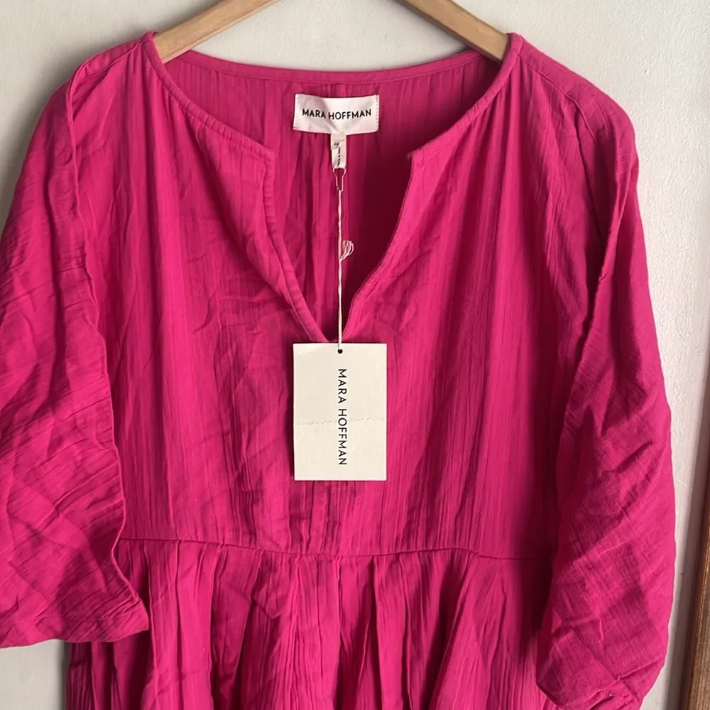 Mara Hoffman Chloe Pleated Cotton-gauze Midi Dress Raspberry - Image 4