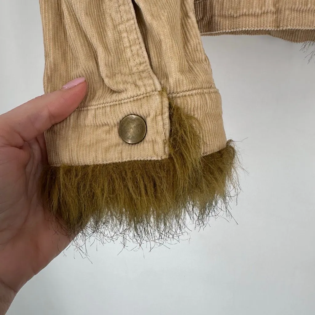Y2K Vintage Vibe Anthropologie Tulle Brown‎ Corduroy Faux Fur Trim Jacket Size S - Image 6