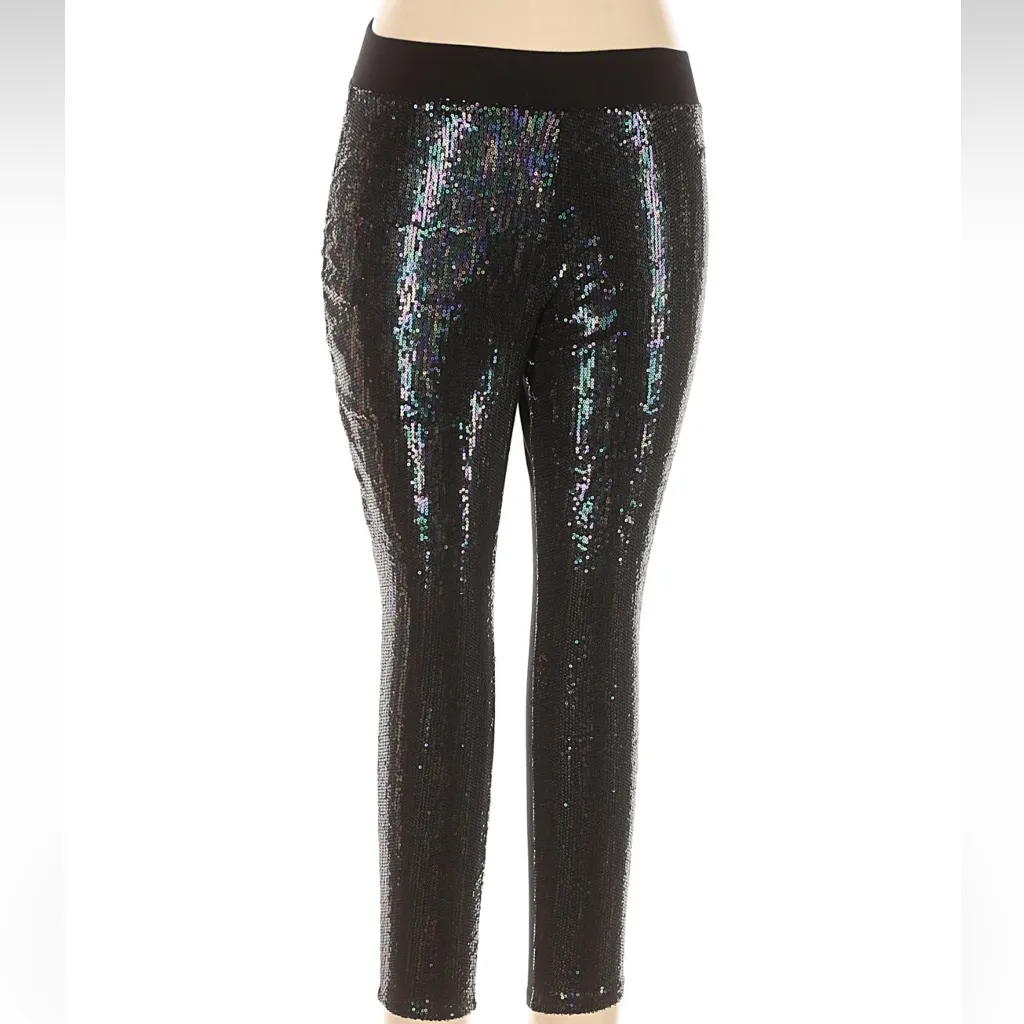 Torrid Full-Length Sequin Leggings Pull On Party Platinum Oil Slick Plus Size 1X - Image 4