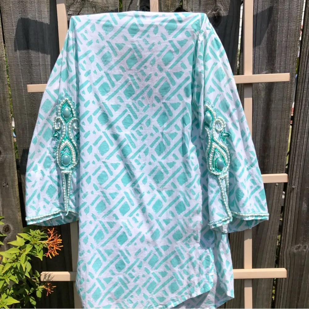 Barbara Gerwit Beaded & Sequins tunic top Blue S - Image 8