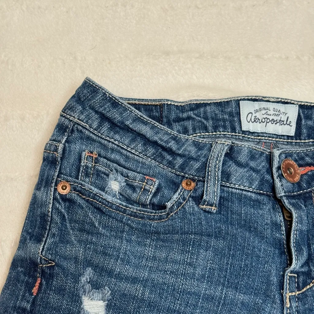 Y2K Aeropostale Vintage Low-Rise Denim Shorts Size 00 - Image 2