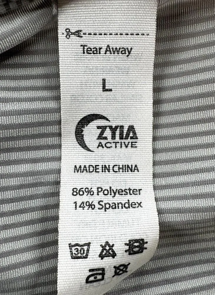 Zyia Active V Neck Long Sleeve Workout Top Striped Logo Pullover Gray Large - Image 3