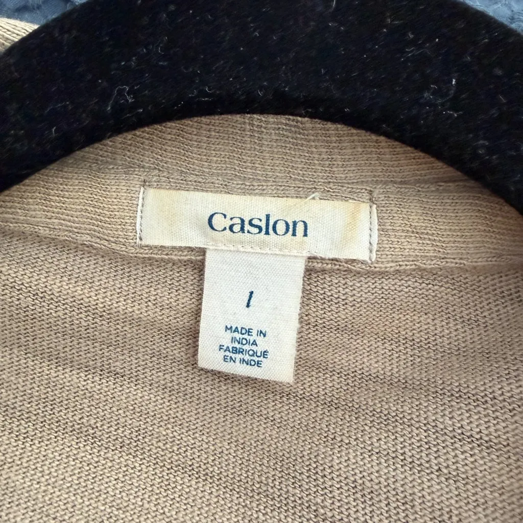 Nordstrom Caslon Peplum Back Knit Blazer Jacket Sweater Top Size Large Khaki Tan - Image 9