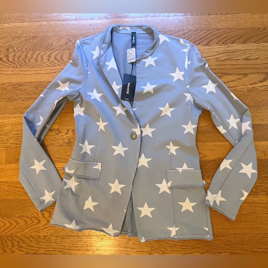 NWT blue and white Star pattern print women’s cotton blazer size L Size L - Image 12