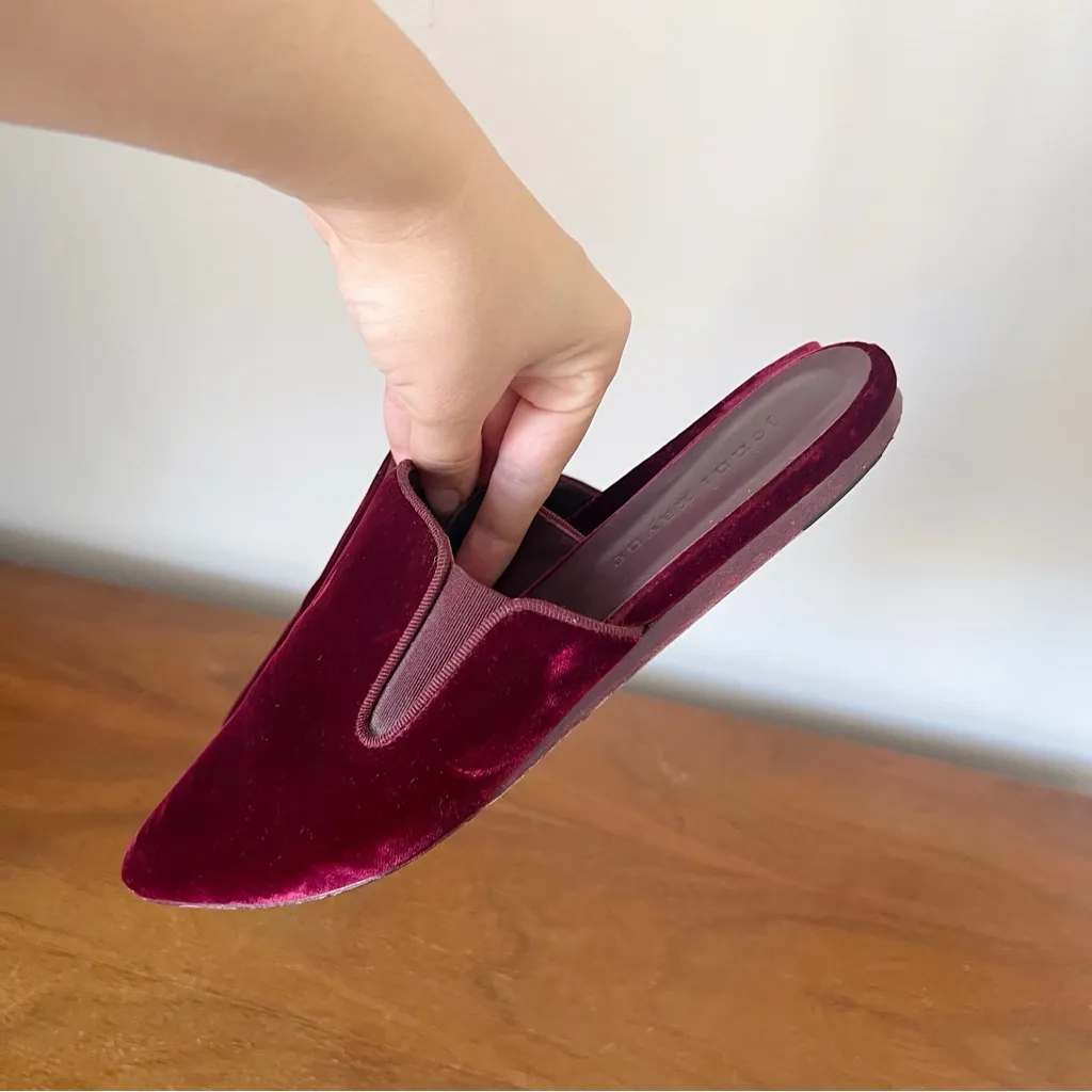 Jenni Kayne • Velvet Mules slides slip on flats pointed toe Bordeaux maroon Red Size 5 - Image 5