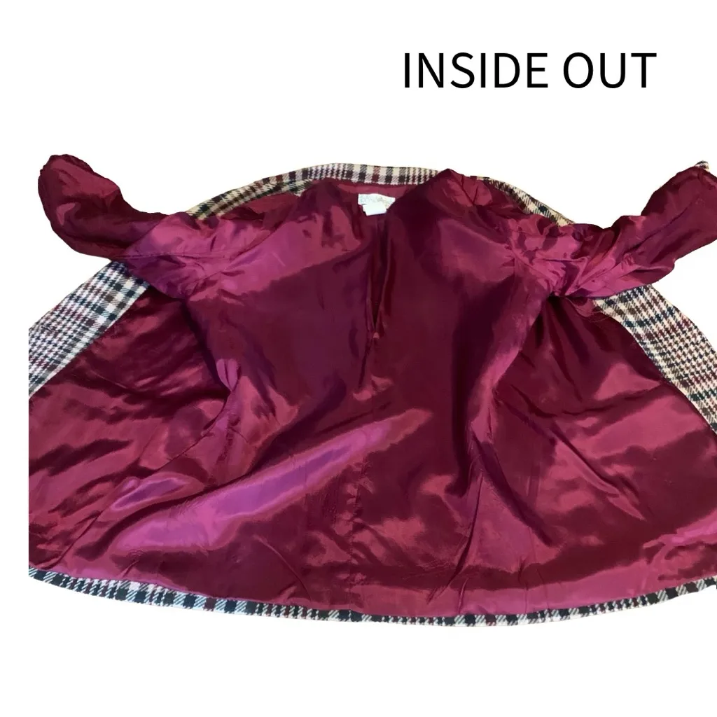 VINTAGE 1980'S PRIVATE CONCEPTS BURGUNDY & GREEN WOOL BLEND PLAID BLAZER (10) Multiple - Image 10