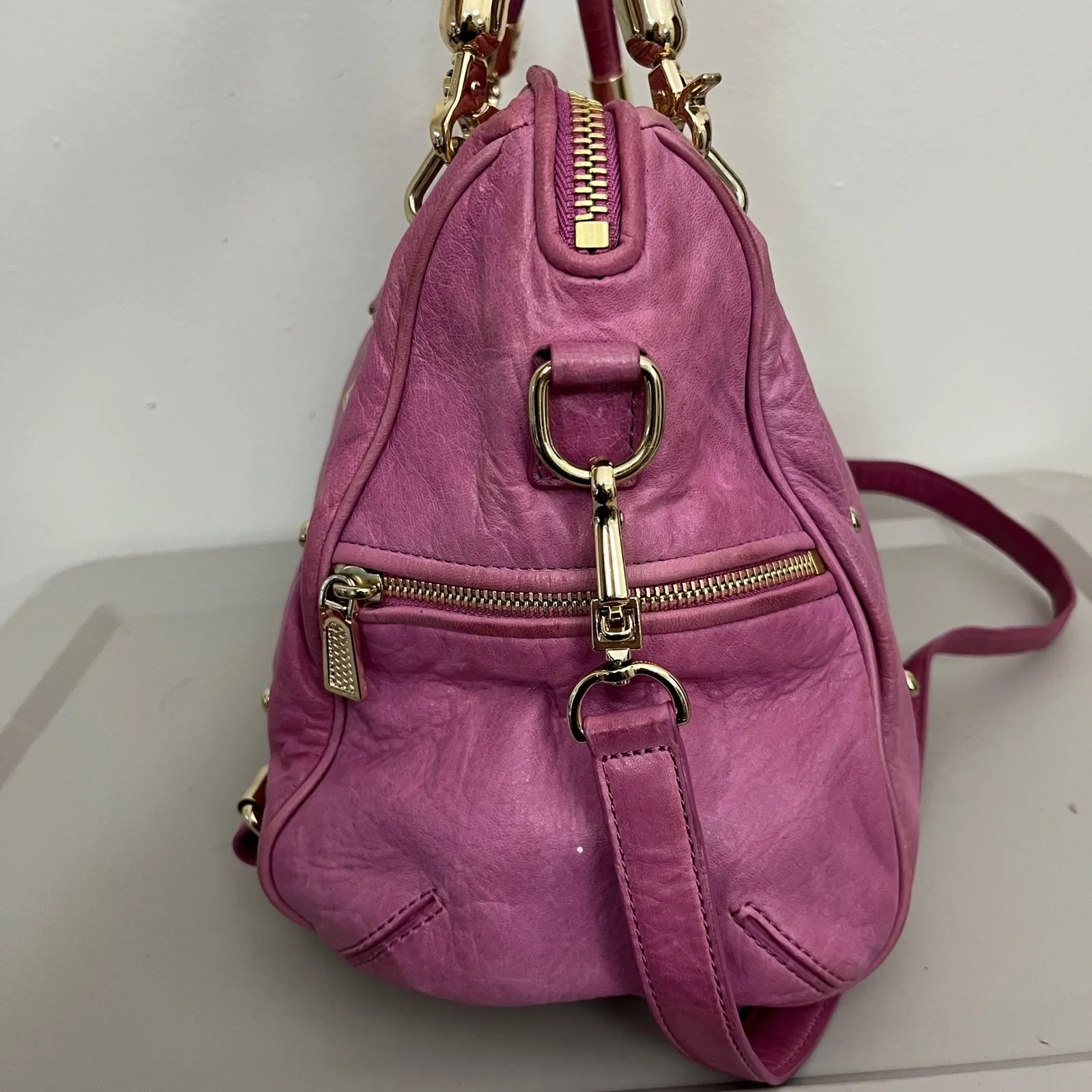 Rebecca Minkoff Cupid Y2K Satchel Double Handle Crossbody Bag Studded  Pink READ - Image 4