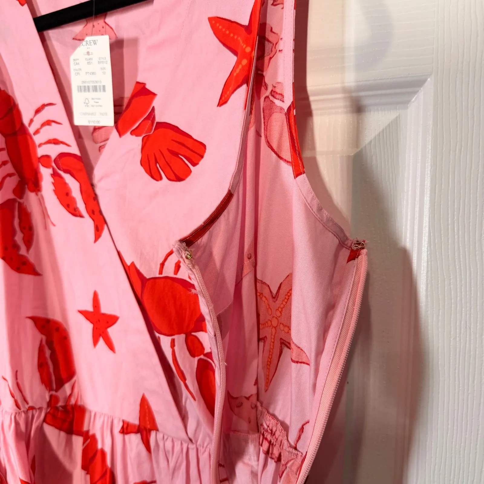 J Crew Pink Lobster Starfish Wrap Tiered Dress Size 10 Sleeveless Belted NWT - Image 9