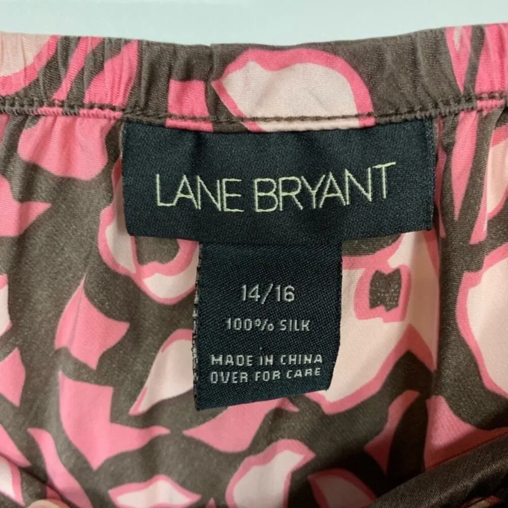 Lane Bryant Silk Midi Skirt Pink Brown Sz 14/16 - Image 4