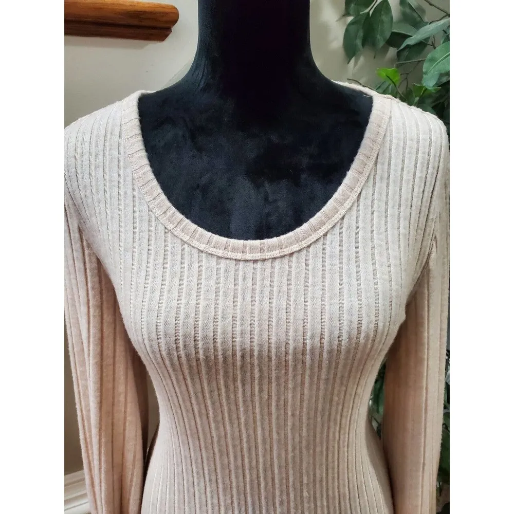 SHELN Women's Beige Polyester Long Sleeve Round Neck Pullover Knit Sweater M - Image 3
