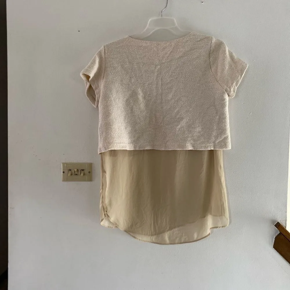 Zara sheer underlay cream short sleeve top size L - Image 12
