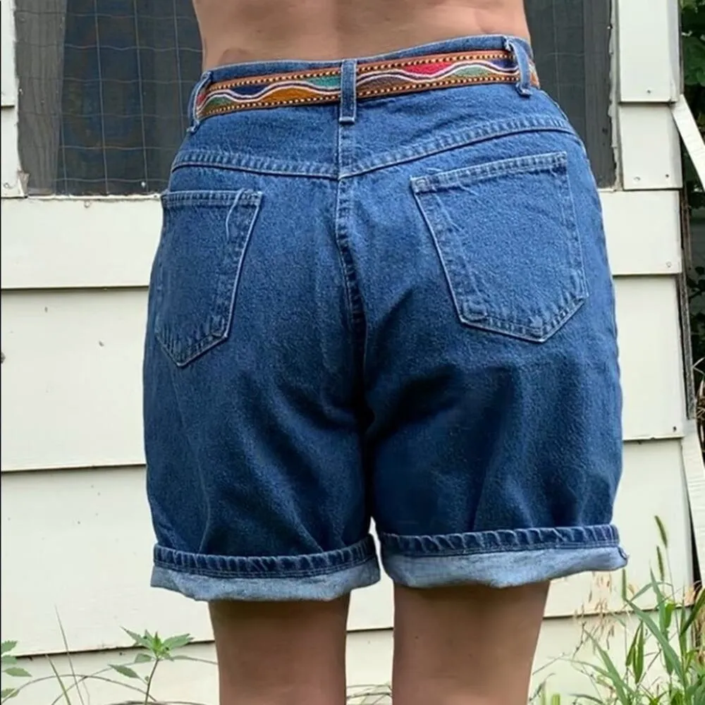 Vintage 90s high rise wide leg jean shorts Size 13/14 Blue - Image 2