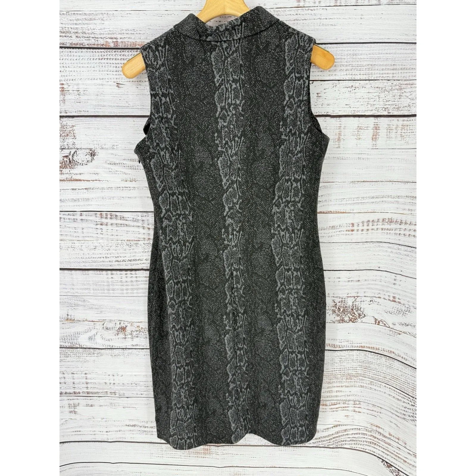 Calvin Klein Black Grey Snakeskin Animal Print Sheath Dress 12 Sleeveless Career - Image 3